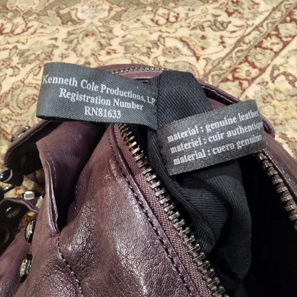 ** Flash Sale ** KENNETH COLE COLLECTION Hudson Rivet Hobo Handbag - Burgundy - Picture 9 of 9
